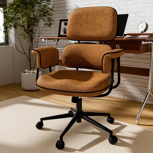 Miniatura 11 de HomeZeer Silla de oficina azul con cojín de espuma viscoelástica, silla de oficina de tela con ruedas y brazos, silla de escritorio moderna