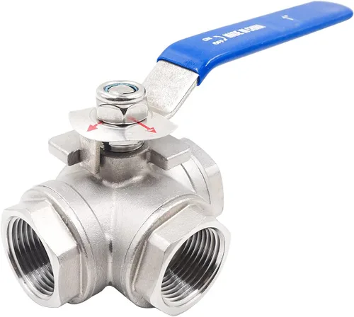 Válvula de 3 vías, válvula de bola de 3 vías con rosca NPT 1 hembra, válvula de puerto L de acero inoxidable para tanque de agua, línea de agua,