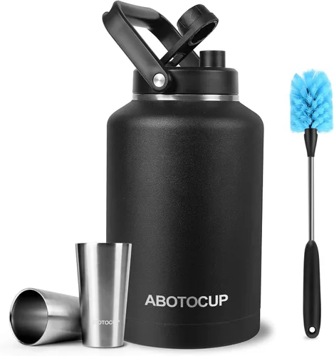 Miniatura 13 de ABOTOCUP Botella de agua de 64 onzas con recubrimiento en polvo, botella de agua aislada de acero inoxidable con tapas de popote y asa de paracord