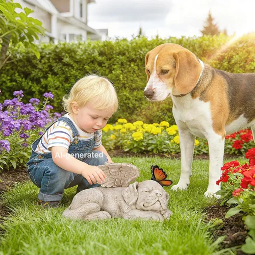 Miniatura 5 de WONDER GARDEN Estatua de Ángel Perro Durmiendo con Luz Solar - Piedra Conmemorativa para Mascotas, en Memoria de Perro, Estatuas de Tributo Cachorro