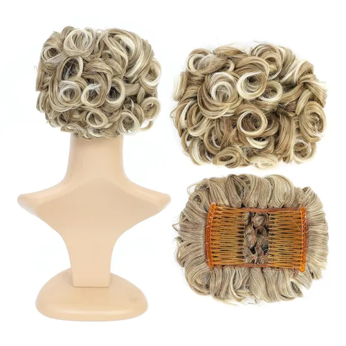 Miniatura 15 de SWACC Extensión de moño corto rizado desordenado, fácil de estirar, peines para el cabello, extensión de cola de caballo con clip, coletero, Marrón