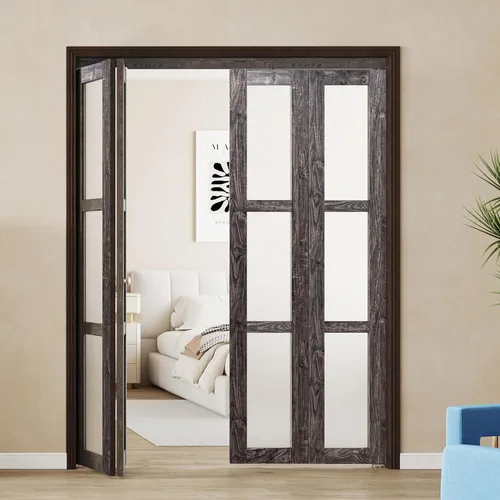 Miniatura 23 de BARNER HOME Puerta plegable, puerta de armario de cristal transparente de 3 lites, para apertura de 48 x 80 pulgadas, puertas plegables con kits