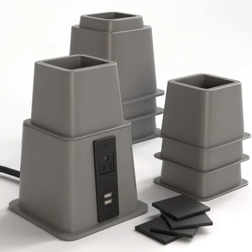 Miniatura 12 de Home Intuition Elevadores de cama ajustables resistentes de 3, 5 u 8 pulgadas, paquete de 4 (negro con USB)