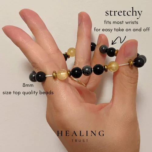 Miniatura 5 de Confianza curativa Pulsera de citrino, pulsera de hematita de obsidiana negra, joyería de cristal de citrino, pulsera de riqueza de obsidiana negra