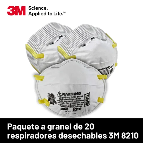 Miniatura 8 de 3M 8210 Respirador de partículas, N95, paquete de 20 respiradores desechables, APROBADO POR NIOSH, diseño de copa de dos correas, ligero con espuma