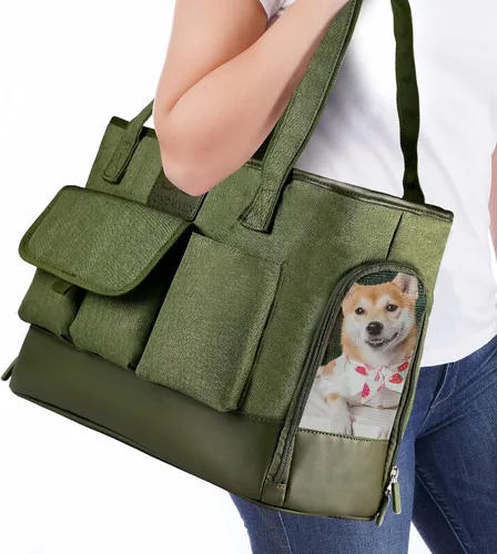 Miniatura 13 de Transportador de Gatos, Transportador de Perros, Transportador de Mascotas, Bolso de Perro de Cuero PU Premium Impermeable Plegable de Tela Oxford