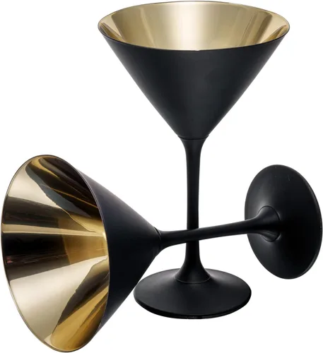 Miniatura 6 de MyGift Copas de Martini modernas de 8 onzas en negro mate y tono dorado metálico plateado, vasos para beber para una fiesta de cóctel, boda o cena