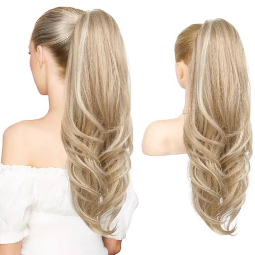 Miniatura 16 de SEIKEA Extensión de cola de caballo versátil con cordón, 26" de largo, cabello ondulado multicapa, clip para cola de caballo, extensiones de pelo