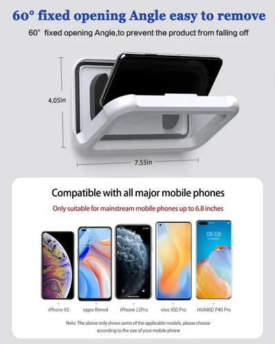 Miniatura 5 de Mistriddle Soporte impermeable para teléfono de ducha con rotación de 360°, ángulo ajustable, soporte de teléfono montado en la pared para espejo