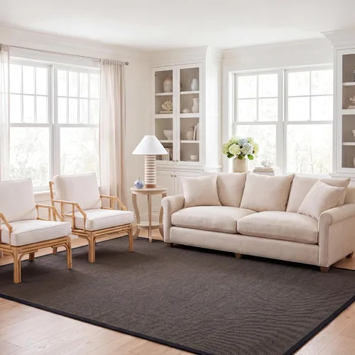 Miniatura 10 de Alfombra de sisal Safavieh, de color maíz y negro, tejida a mano, de la colección de fibras naturales; 5 x 8 pulgadas, NF441A, Tela, Gris / Gris