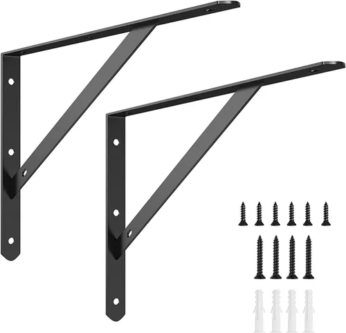 Kersally Soportes de estante de 6 pulgadas, paquete de 2 soportes en L resistentes para estantes, soportes metálicos triangulares de 90 grados para