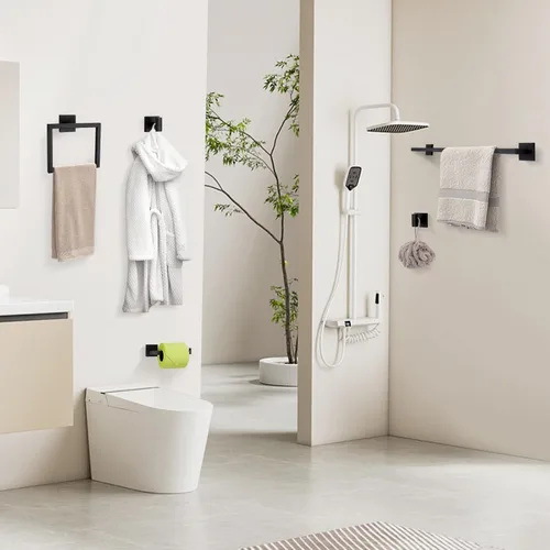Miniatura 9 de YACVCL Juego de Barra de Toalla Negra de 5 Piezas, Juego de Accesorios de Baño de Acero Inoxidable SUS304, Barra de Toalla de 60 cm, Soporte