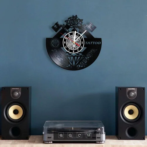 Miniatura 6 de The Geeky Days Reloj de pared con disco de vinilo silencioso con nombre personalizado, máquina de tatuaje de cuarzo con pilas, 12 pulgadas, LP