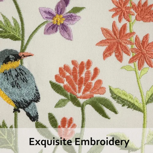 Miniatura 3 de Juego de 2 fundas de almohada bordadas de 16 x 16 pulgadas, diseño vintage de pájaros con flores, fundas de almohada de granja para almohada, fundas