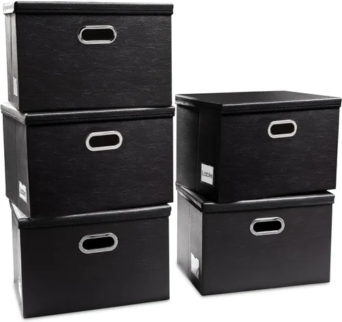 PRANDOM - Cajas de almacenamiento grandes apilables con tapas (paquete de 5 unidades), contenedores organizadores de almacenamiento plegables de