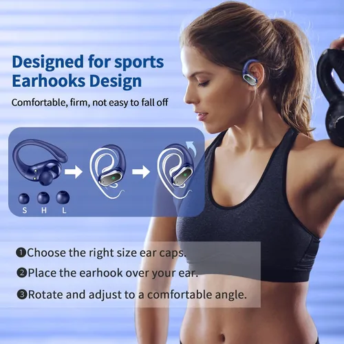 Miniatura 4 de Auriculares inalámbricos, auriculares Bluetooth 5.4 2026 deportivos, 50 horas estéreo de alta fidelidad con graves profundos con micrófono ENC