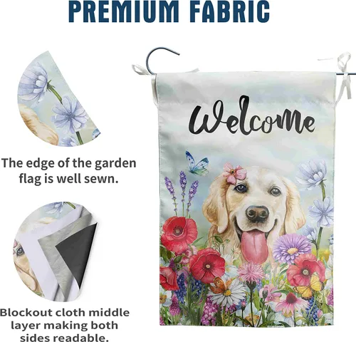 Miniatura 3 de Bandera floral de jardín Golden Retriever para jardín, banderas de bienvenida para exteriores de 12 x 18 pulgadas, bandera de perro de flores