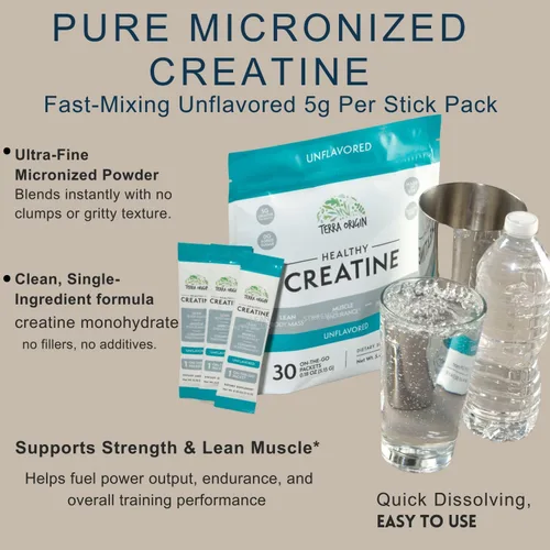 Miniatura 4 de TERRA ORIGIN Polvo de monohidrato micronizado de creatina saludable 30 paquetes de barras Soporte para el rendimiento muscular y cognitivo*