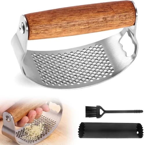 Prensador de ajo de acero inoxidable, prensa de ajo profesional rocker mejorada 2025, trituradora de ajo ergonómica para uso en la cocina en el