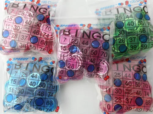 Speedy - Marcadores magnéticos de bingo, rojo, morado, rosa, azul, verde (100 fichas de cada color), paquete de 5