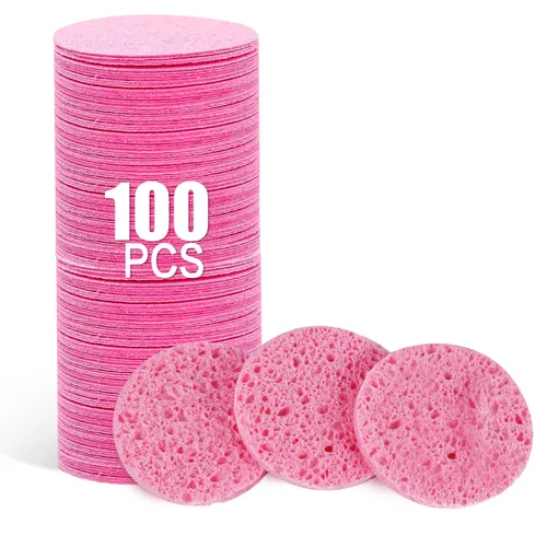 Miniatura 22 de 50 esponjas faciales, celulosa natural comprimida, rosa, forma redonda, limpieza facial, exfoliante, eliminación de maquillaje Paquete de 50 rosas