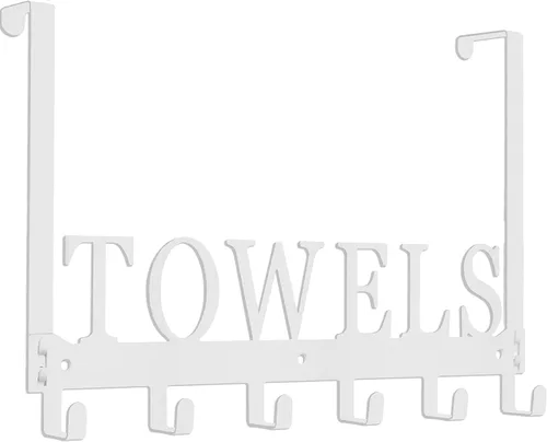 Toallero para colgar sobre la puerta, ganchos para baño, soporte para toallas de baño, soporte para puerta, colgador de toallas de metal para Blanco