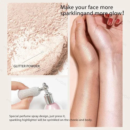 Miniatura 5 de KYDA Spray en polvo iluminador, spray de purpurina de alto brillo, maquillaje en polvo brillante, para cosméticos con purpurina facial y corporal