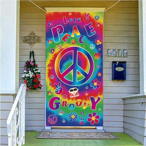 Pancarta de fondos de amor con texto en inglés "Peace Groovy Love" de 70.8 x 35.4 pulgadas, cartel de decoración de fiesta de carnaval de los años