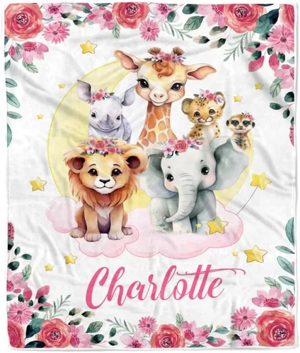 Miniatura 17 de Manta de bebé safari personalizada con nombre personalizado para niñas, hija recién nacida, nieta, sobrina, cumpleaños, manta de forro polar
