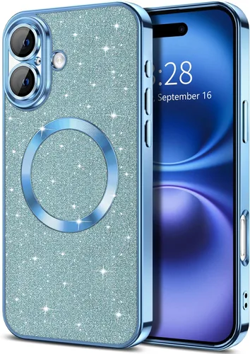 Miniatura 56 de Hython Funda para iPhone 13 Pro Max con purpurina, fundas magnéticas transparentes para teléfono con protector de lente de cámara