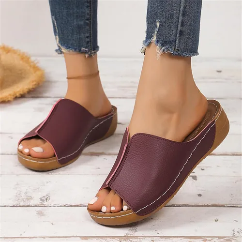 Miniatura 3 de Sandalias ortopédicas para mujer, plataforma elegante, sandalias ortopédicas cómodas con soporte de arco sin cordones, planas, suaves, modernas Rojo