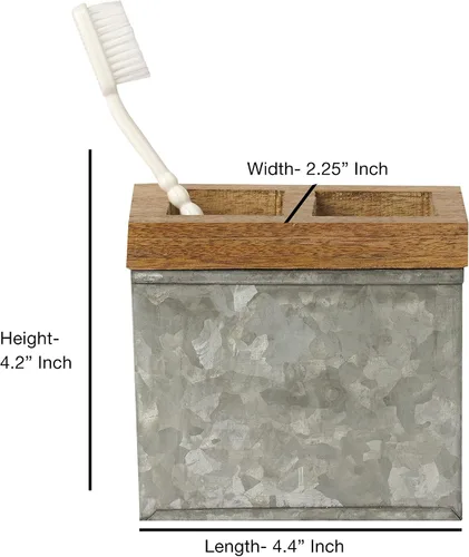 Miniatura 5 de nu steel Juego de 7 accesorios de baño de acero galvanizado y madera: incluye tarro de Q-tip, jabonera, soporte para cepillos de dientes, vaso