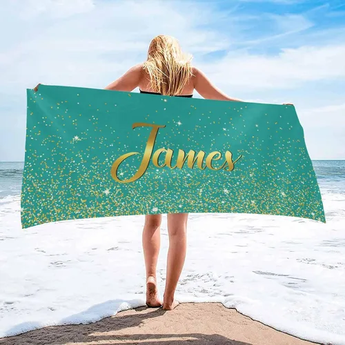 InterestPrint Toalla de playa personalizada para mujeres y hombres, con texto dorado brillante, color verde, toallas de playa personalizadas con