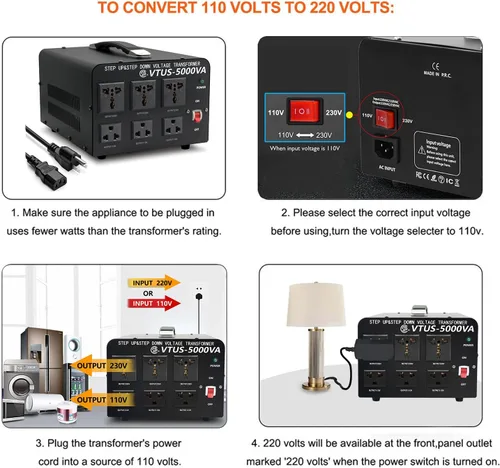 Miniatura 7 de Cantonape Convertidor de transformador de voltaje de 800 vatios de aumento y bajada de 110-120 voltios a 220-240 voltios y de 220-240 voltios a