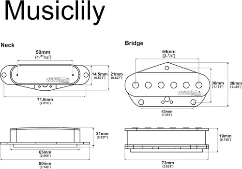 Miniatura 2 de Juego de pastillas de cuello y puente Wilkinson WOVT de baja gauss vintage Nashville cerámica para guitarra eléctrica estilo Tele Juego de cromo