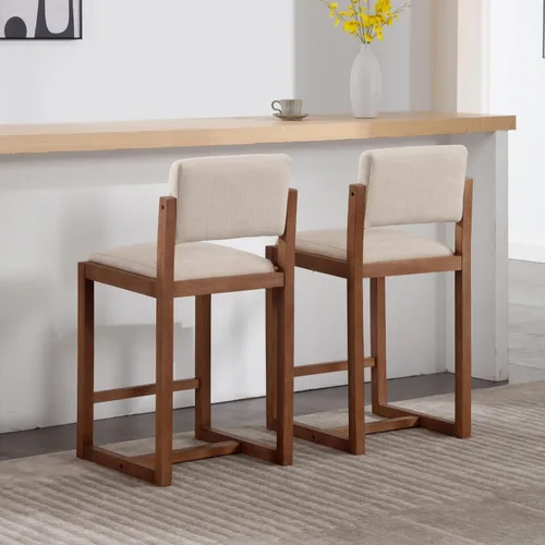 Miniatura 8 de LukeAlon Juego de 2 Taburetes de Mostrador de Lino, Tapizados de 26" de Altura de Asiento, Taburetes de Bar de Altura de Mostrador con Patas