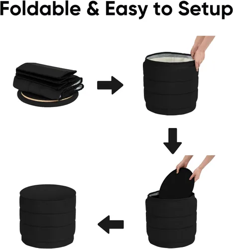 Miniatura 6 de Otomana redonda de terciopelo de 15.4 pulgadas con tapa reversible, reposapiés otomano circular tapizado con almacenamiento oculto, reposapiés Negro