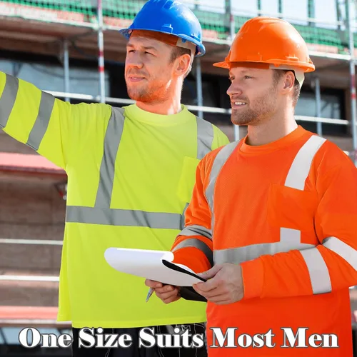 Miniatura 5 de Amylove 4 camisetas de seguridad de manga larga reflectantes de alta visibilidad, camisetas de trabajo de construcción para hombres y mujeres