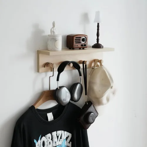 Miniatura 3 de Perchero de entrada, ganchos para abrigos, perchero de ganchos de madera montado en la pared, los estantes montados en la pared son muy adecuados