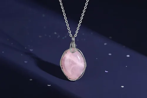 Miniatura 3 de XIANNVXI Collar de cristal curativo envuelto en alambre, collar con colgante de piedra ovalada, collar con dije de piedra preciosa natural