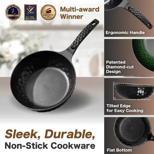 Miniatura 2 de Diamond X Premium Sartén Wok Antiadherente - Wok Chino Grande de Fondo Plano de 11" - Woks y Sartenes para Saltear Antiadherentes - Sartén