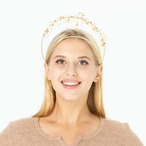 Miniatura 7 de NOLITOY Moon Stars Crown- Crystal Goddess Angel Crown Headband Rhinestone Wedding Tiara Glitter Floral Bridal Hair Band Headpiece Accessories for