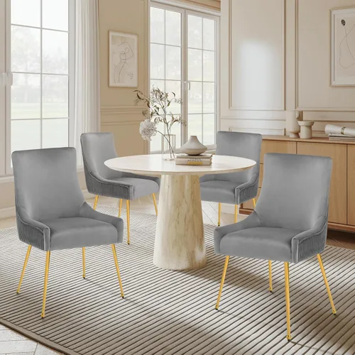Miniatura 2 de adochr Juego de 2 sillas de comedor de terciopelo, modernas sillas de cocina tapizadas con asa y respaldo plisado, silla decorativa de mediados