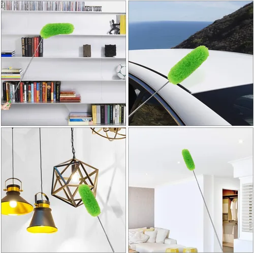 Miniatura 6 de DELUX Plumero de Plumas de Microfibra Extensible con Poste Extra Largo de 100 Pulgadas, Cabeza Flexible y Plumeros de Mango Largo para Limpiar Verde
