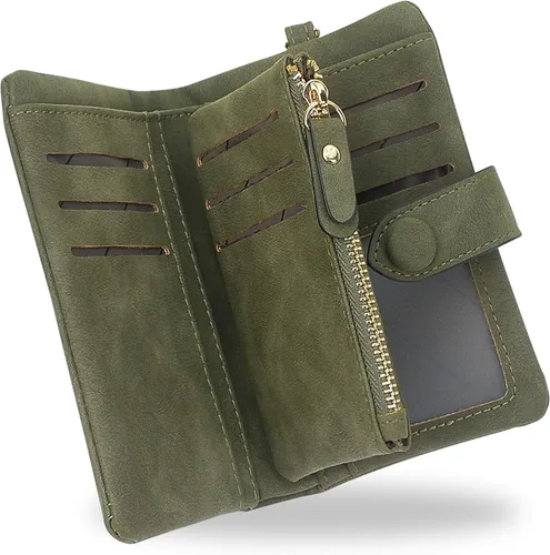 Miniatura 8 de CONISY Billeteras pequeñas de pulsera para mujer, billetera de cuero plegable RFID con ventana de identificación y cremallera Small, Bifold, RFID