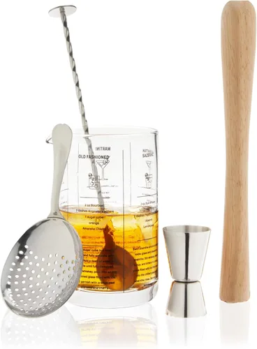 Miniatura 8 de True Kit de barman de mezcla de acero inoxidable, incluye vaso de mezcla de recetas, colador julep, mezclador, doble jigger y cuchara para bebidas