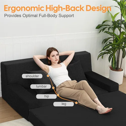 Miniatura 4 de MeMoreCool Sofá cama plegable sin huesos, sofá biplaza convertible de 59 pulgadas, sofá cama plegable de pana 2 en 1 para sala de estar pequeña