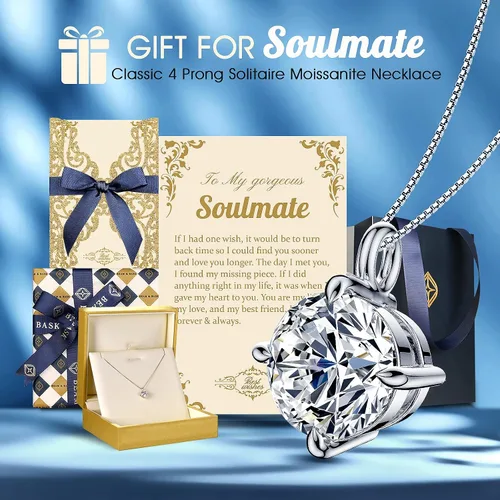 Miniatura 3 de Beam & Bask Collar con colgante para esposa o novia, aniversario, cumpleaños, boda, joyería de moissanita para alma gemela, ella, mujer, plata