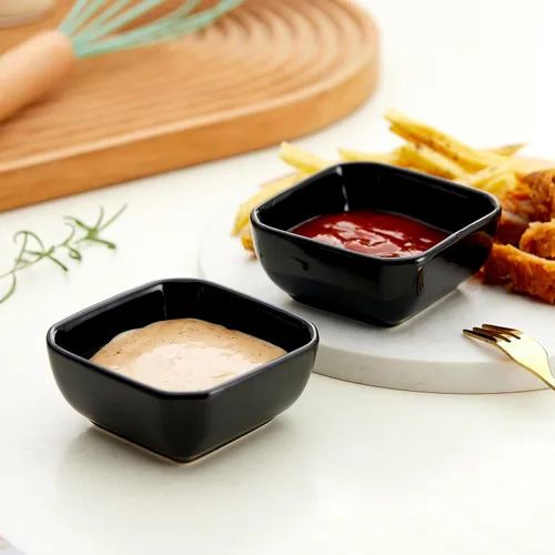 Miniatura 8 de Juego de cuencos de cerámica de 6,3 onzas de porcelana pequeños pequeños platos cuadrados para salsa de soja, buenos para salsa de tomate, soja