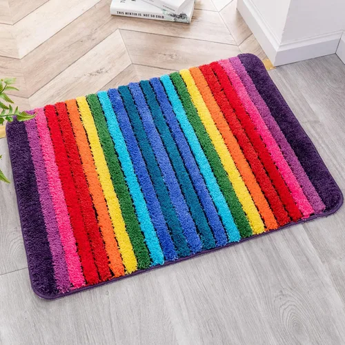 Miniatura 10 de NIENLCIP Alfombras de Baño Arcoíris Coloridas de Microfibra, Tapete de Baño Antideslizante de Felpa, Alfombras de Piso Absorbentes de Agua, Tapete